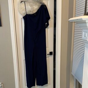 Ignite Evenings Elegant One Shoulder Navy Jumpsuit